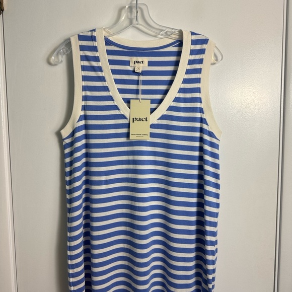 NWT Pact Softspun A-Line Tank Dress Blue and White Stripes Organic Cotton Medium - Picture 3 of 9